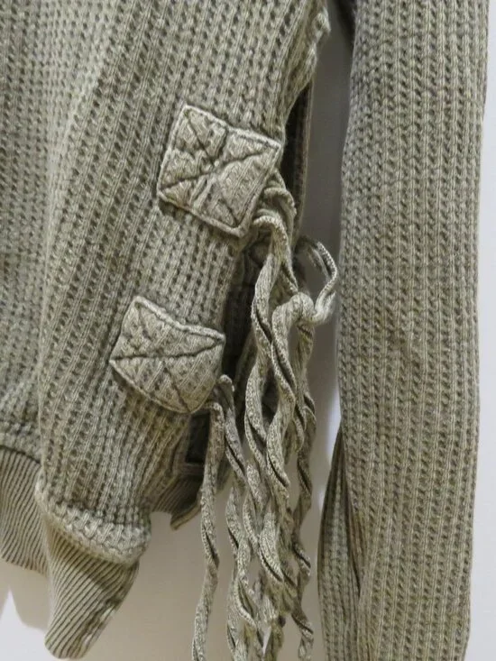 FREE PEOPLE FP ONE Cropped Interlaken Thermal Top Moss Green Small Boho Casual - Picture 14 of 15